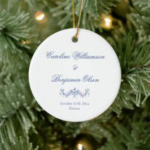 Elegante klassieke blauwe Franse landelijke bloemi Keramisch Ornament