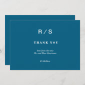 Elegante klassieke blauwe monogram bedankkaart (Voorkant / Achterkant)