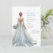 Elegante klassieke blauwe sprankelende bruidsjurk kaart (Staand voorkant)