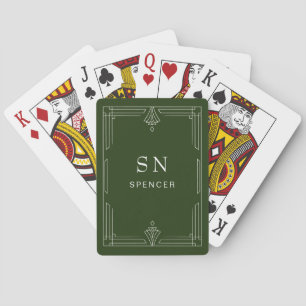 Elegante Klassieke Bosgroen met Monogram Pokerkaarten