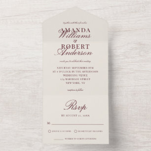 Elegante Klassieke Bourgogne Oud Geld Huwelijk All In One Uitnodiging