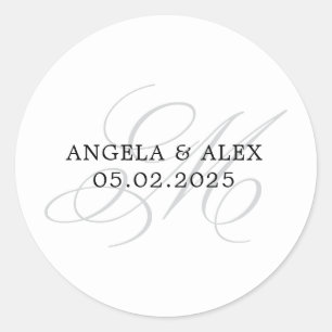 Elegante Klassieke Calligrafie M Monogram Huwelijk Ronde Sticker