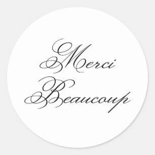 Elegante Klassieke Calligrafie Merci Beaucoup Ronde Sticker