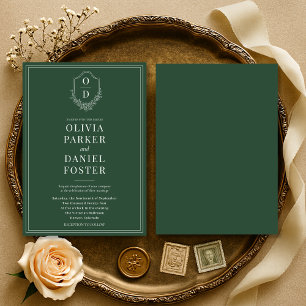 Elegante klassieke Crest Emerald Green bruiloft Kaart