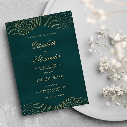 Elegante klassieke donkergroene gouden geometrisch kaart