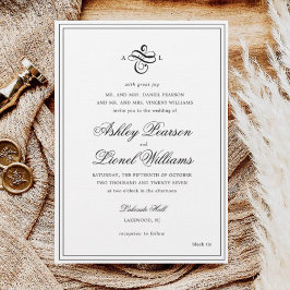 Elegante klassieke formele script monogram bruilof kaart