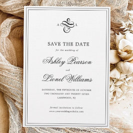 Elegante klassieke formele script monogram bruilof save the date