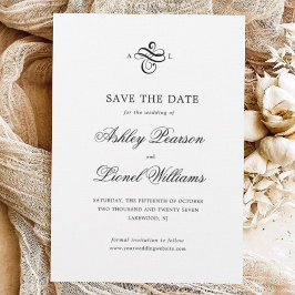 Elegante klassieke formele script monogram bruilof save the date