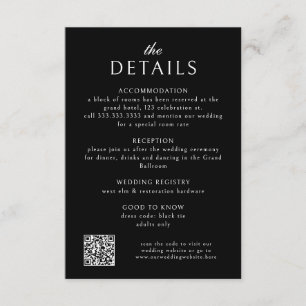 Elegante klassieke formele zwarte QR code bruiloft Informatiekaartje