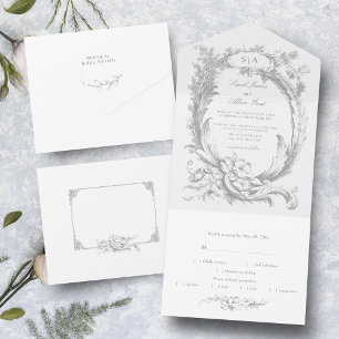 Elegante Klassieke Franse Rococo Bloem All In One Uitnodiging