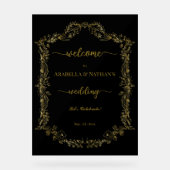 Elegante klassieke gouden bloemenbruiloft welkom acryl bord (Voorkant)