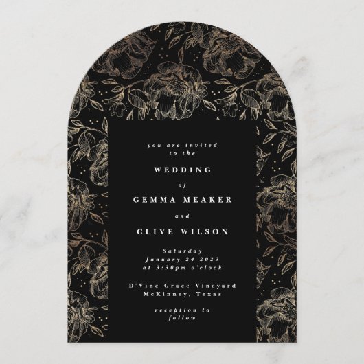 Elegante klassieke gouden botanische trouwboog kaart (Voorkant)