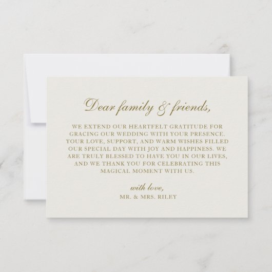 Elegante klassieke gouden kuif monogram bruiloft bedankkaart (Achterkant)