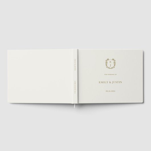 Elegante klassieke gouden kuif monogram bruiloft gastenboek (Volledig)