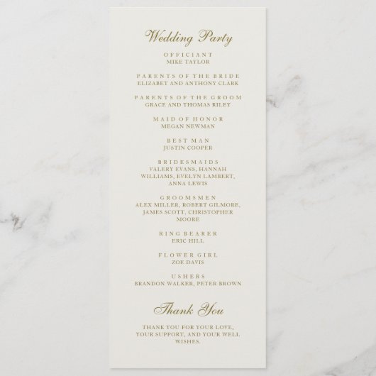 Elegante klassieke gouden kuif monogram bruiloft programma (Achterkant)