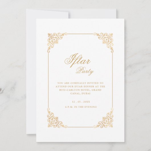 Elegante Klassieke Gouden Schrift Iftar-feest Kaart (Voorkant)