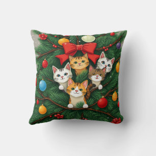 Elegante klassieke grappige kat kerstboom rood gro kussen