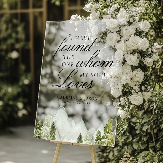 Elegante klassieke groen bos bergen bruiloft acryl bord