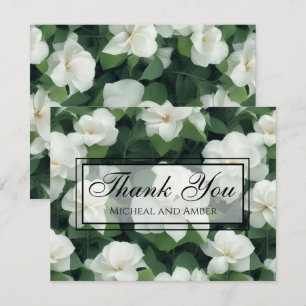 Elegante klassieke groene botanische witte bloemen bedankkaart