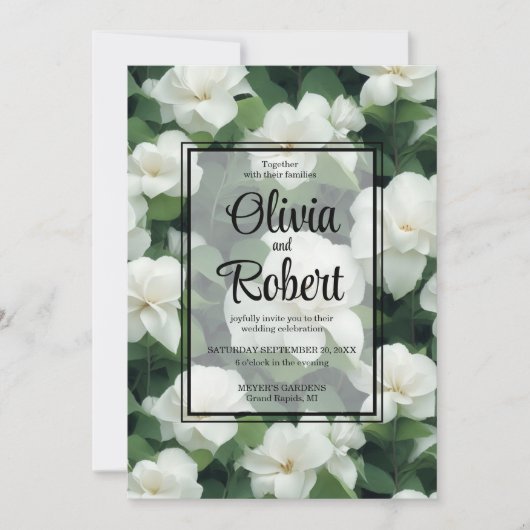 Elegante klassieke groene botanische witte bloemen kaart (Voorkant)
