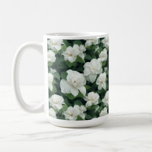 Elegante klassieke groene botanische witte bloemen koffiemok (Links)