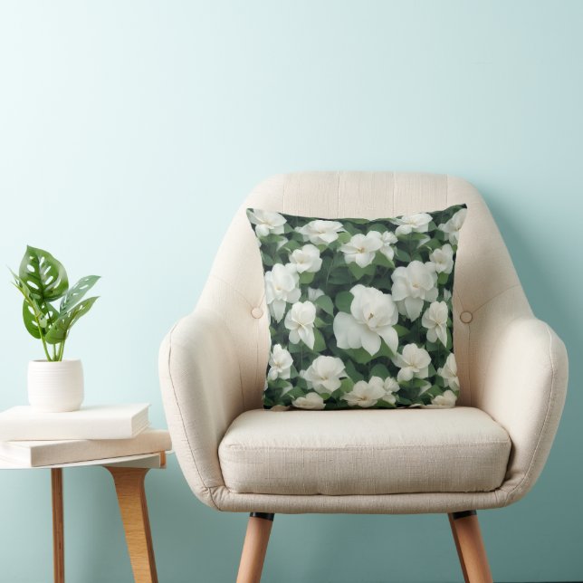 Elegante klassieke groene botanische witte bloemen kussen (Stoel)