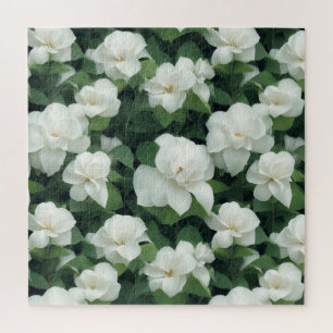 Elegante klassieke groene botanische witte bloemen legpuzzel