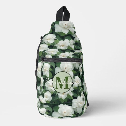 Elegante klassieke groene botanische witte bloemen sling bag (Voorkant)