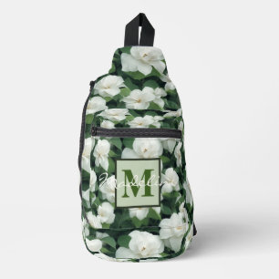 Elegante klassieke groene botanische witte bloemen sling bag