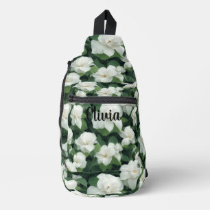Elegante klassieke groene botanische witte bloemen sling bag