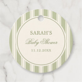 Elegante Klassieke Groene Gestreepte Baby Shower Bedankjes Labels