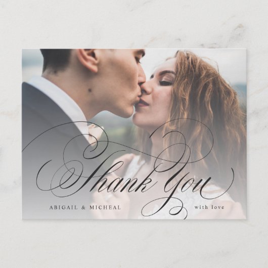 Elegante klassieke kalligrafie foto dank u briefkaart (Voorkant)