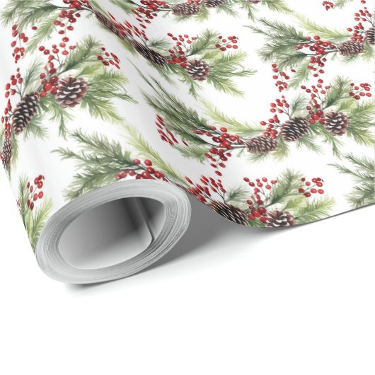 Elegante klassieke kerst groen en holly berry cadeaupapier (Rol Hoek)