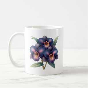 Elegante klassieke marineblauwe en paarse orchidee koffiemok