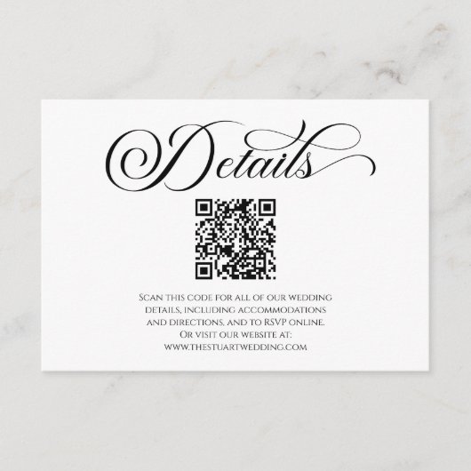 Elegante klassieke minimalistische QR-code bruilof Informatiekaartje (Voorkant)