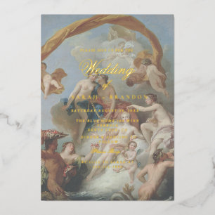 Elegante Klassieke Oude Schilderkunst Trouw Folie Uitnodiging