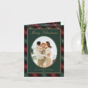 Elegante Klassieke Plaid Familie Foto Kerstmis Feestdagen Kaart