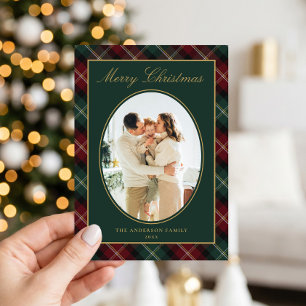 Elegante Klassieke Plaid Familie Foto Kerstmis Feestdagenkaart