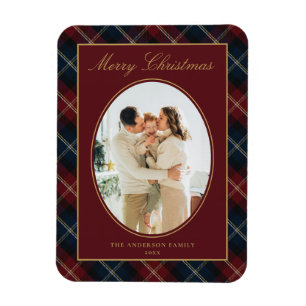 Elegante Klassieke Plaid Familie Foto Kerstmis Magneet