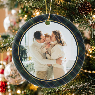 Elegante Klassieke Plaid Foto Kerst Keramisch Ornament