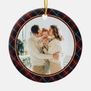 Elegante Klassieke Plaid Foto Kerst Keramisch Ornament