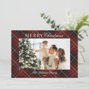 Elegante Klassieke Rode Geruite Kerst 1 Foto Feestdagenkaart