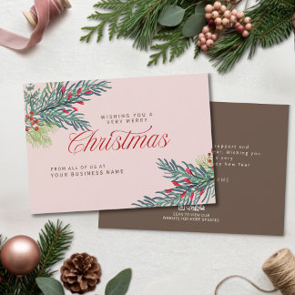 Elegante Klassieke Roze Kerstgroen Bessen  Feestdagenkaart