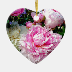 Elegante klassieke roze witte bloempioenen keramisch ornament