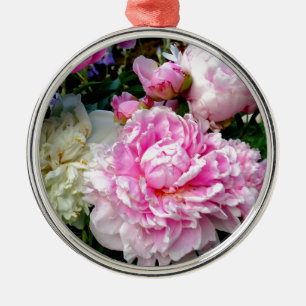Elegante klassieke roze witte bloempioenen metalen ornament