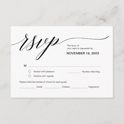 Elegante klassieke RSVP, zwart lettertype, reagere Informatiekaartje (Voorkant)