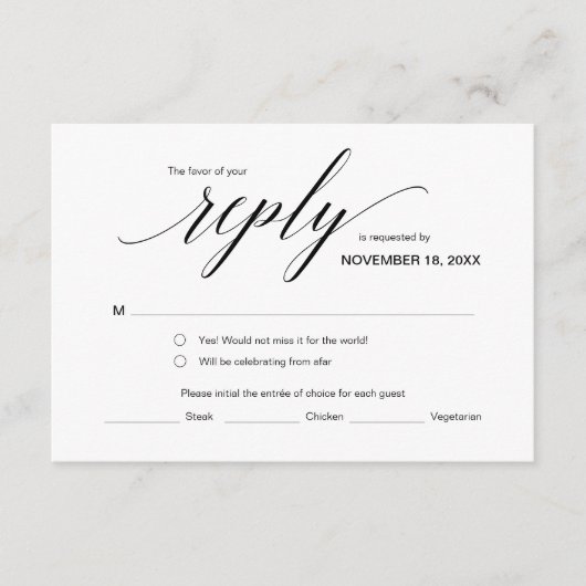Elegante klassieke RSVP, zwart lettertype, reagere Informatiekaartje (Voorkant)