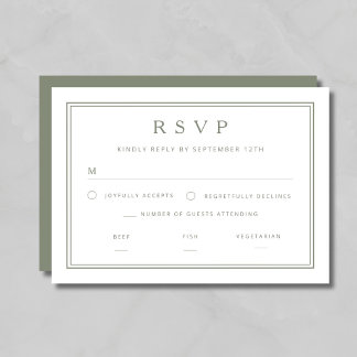 Elegante Klassieke Saliegroene Trouw RSVP Kaartje