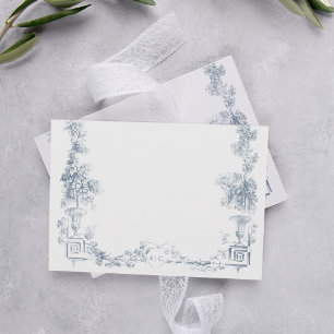 Elegante Klassieke Stofblauwe Franse Bloem Notitiekaartje