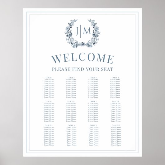 Elegante klassieke stoffige blauwe bruiloft zitgra poster (Voorkant)